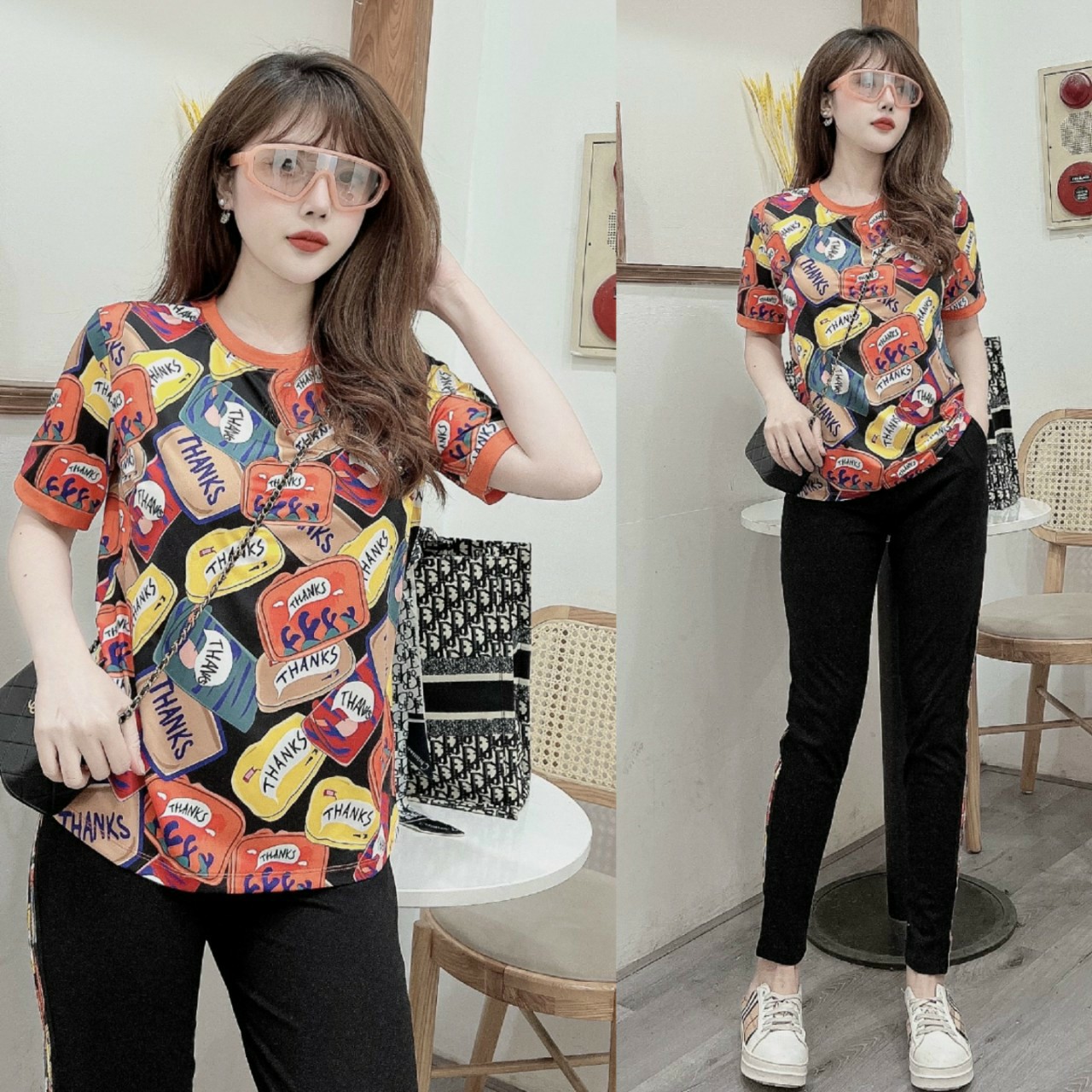 Đồ bộ thun cotton nữ họa tiết giải khát in 3D sắc nét