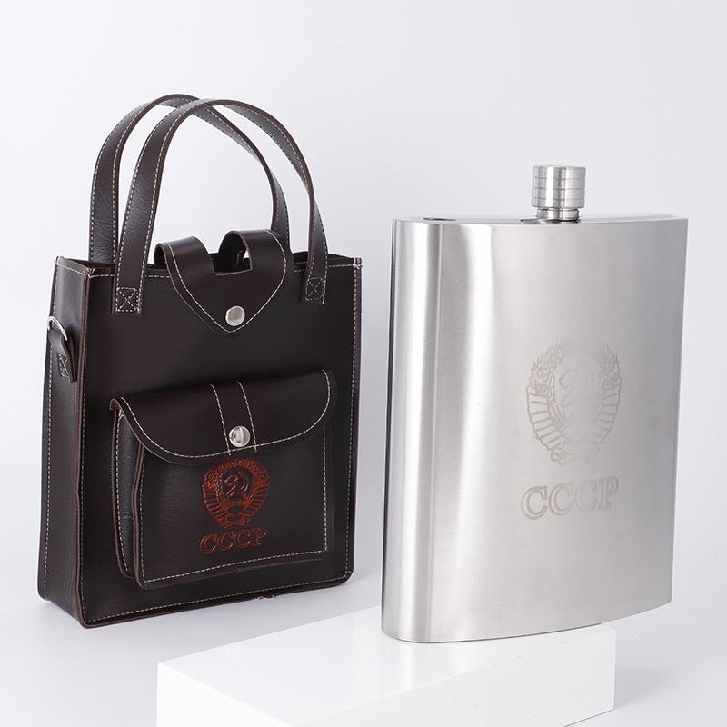 Bình tông 3,8l hàng dày 0,6mm-Inox 304 Cccp tặng bao da như hình- Bình 128 xách tay