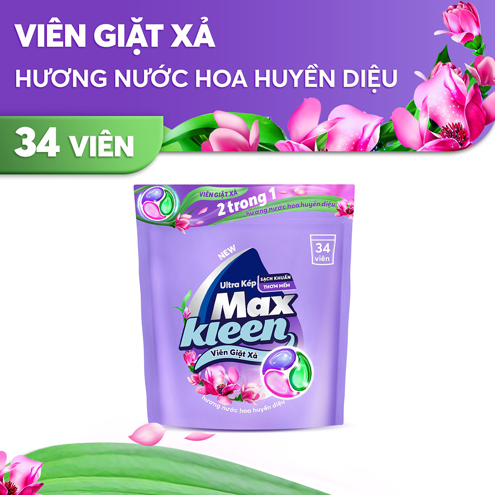 Combo 3 Túi Viên Giặt Xả MaxKleen Hương Huyền Diệu (34 viên/túi)