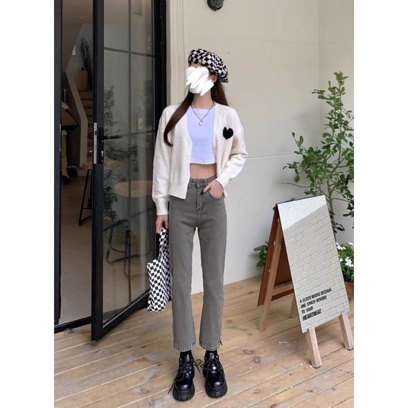 Quần jeans ống đứng xẻ màu ghi xám