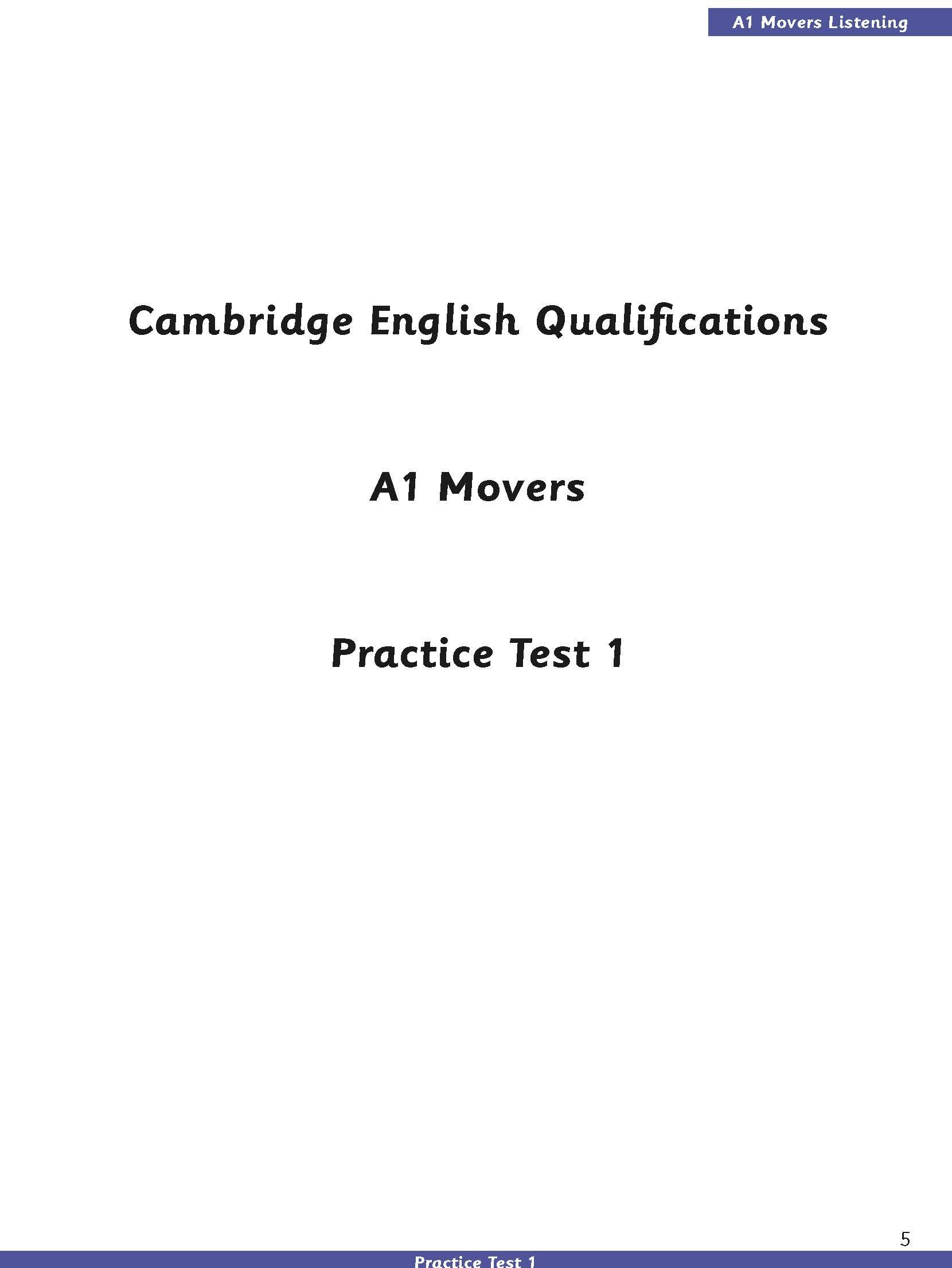 A1 Movers - Practice Tests 1-5