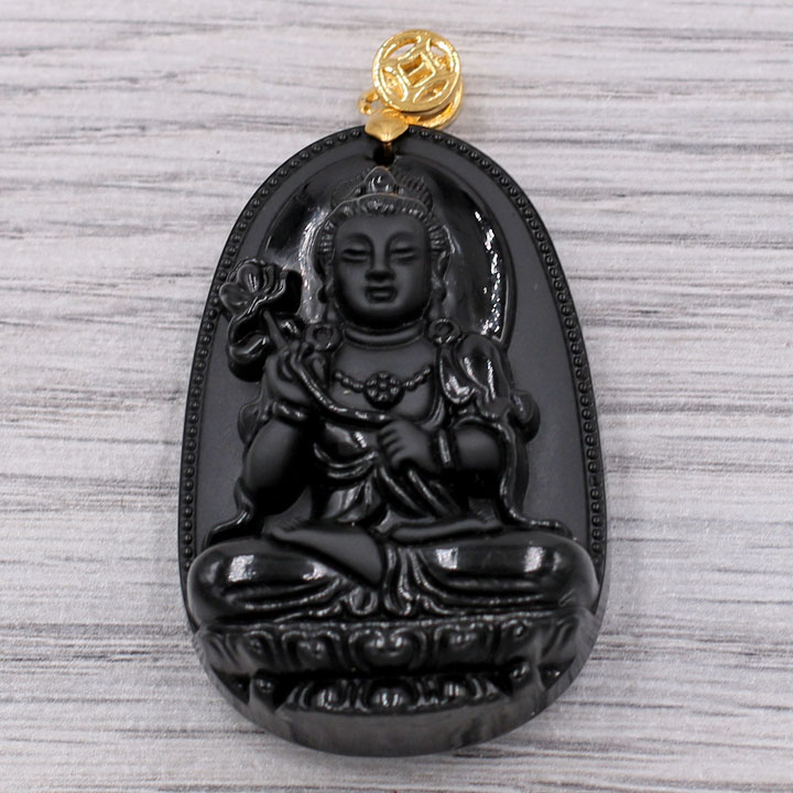 Mặt Đại Thế Chí Bồ Tát - thạch anh đen 4.3cm - tuổi Ngọ