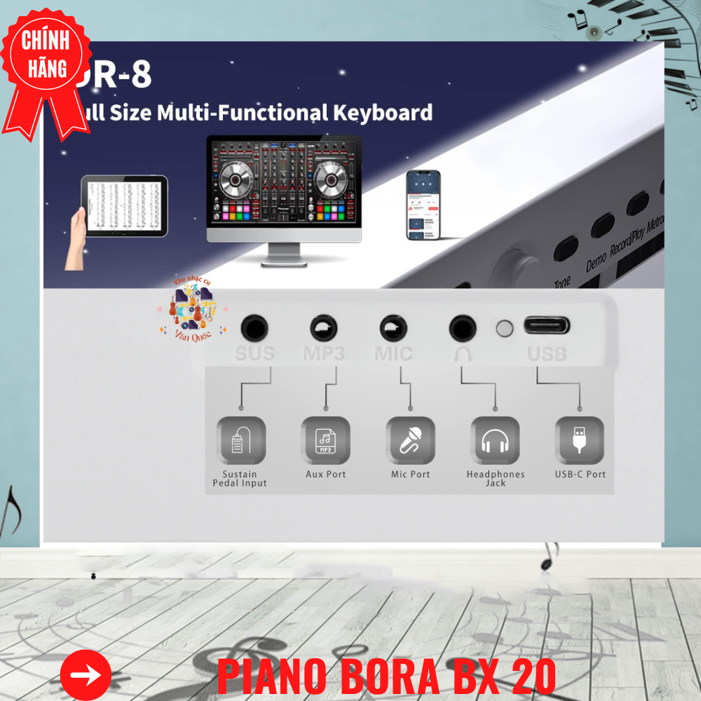 Đàn Piano Điện Bora BX 20 Gấp Gọn -88 Phím Nặng Cảm Lực - Kết Nối Bluetooth + Chân Đàn