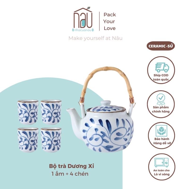 Bộ ấm chèn bình trà sứ - CỎ BỐN LÁ - thanh lịch thích hợp thưởng trà, quà, tân gia, doanh nghiệp sẵn có tại nhà của Nâu