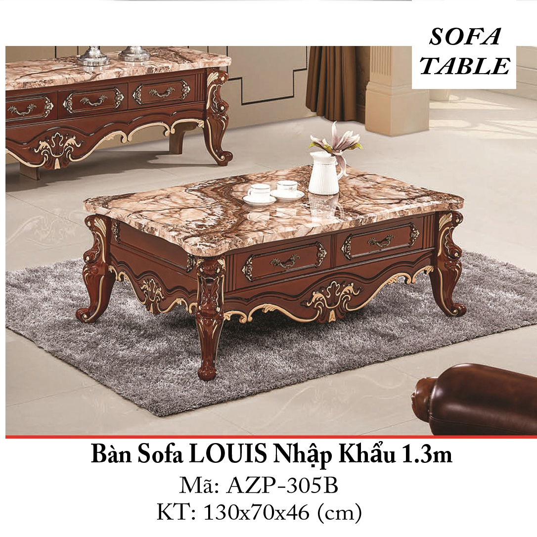 Bàn Sofa Mặt Đá Size 1.3m / 2 Ngăn Kéo / Dòng Cao Cấp - Hàng Nhập Khẩu AZP-T305B