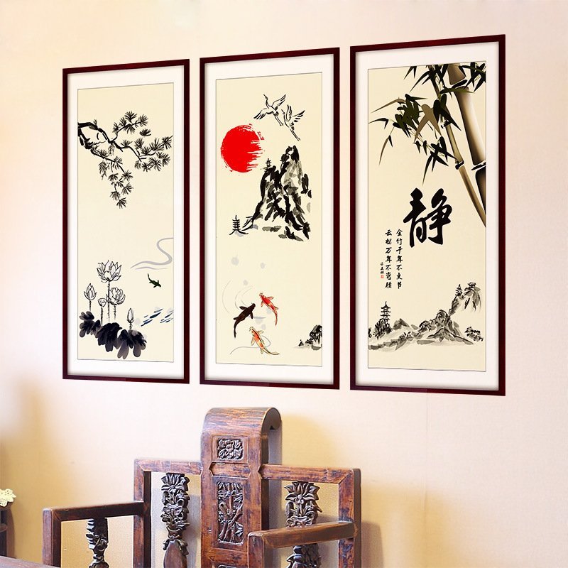 Decal dán tường tranh phong cảnh thư pháp