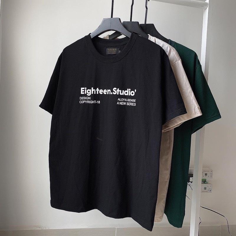 Áo Thun Nam Nữ Màu Xanh Tay Lỡ Fom Rộng In Chữ EIGHTEEN.STUDIO cực đẹp