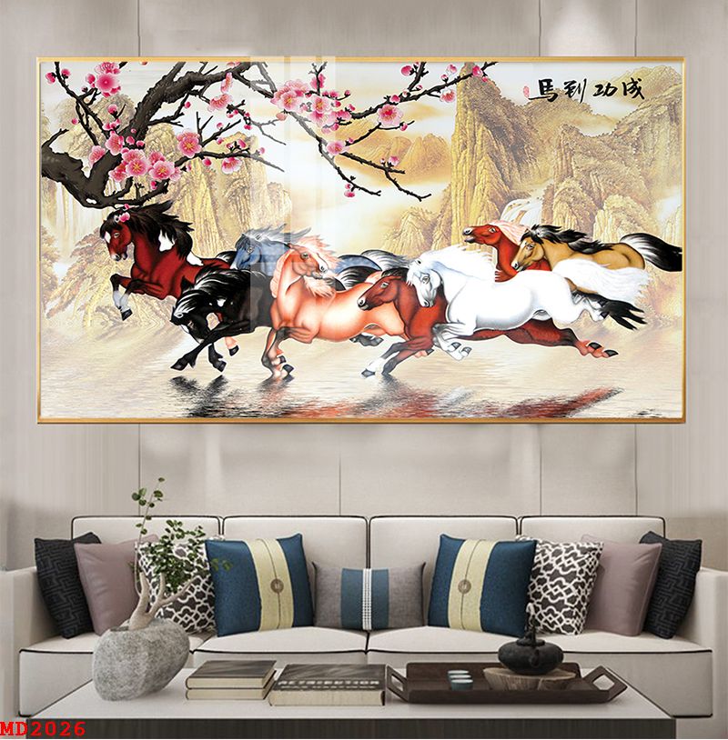Tranh Bát Mã Truy Phong Đem Tài Lộc Cho Gia Chủ - Tranh Canvas Treo Tường Phong Thủy
