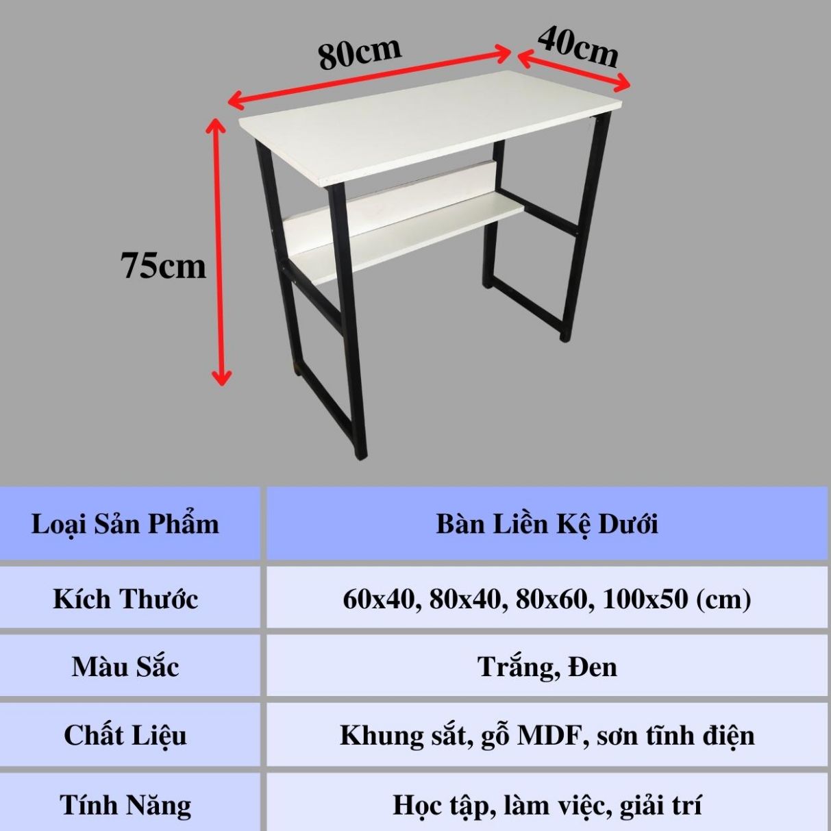 Bàn học sinh viên gỗ FUFUTECH có kệ dưới nhỏ gọn giá rẻ màu trắng chịu lực cao dùng để máy tính, laptop, làm việc