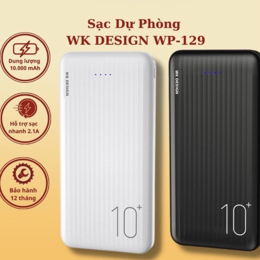 Sạc dự phòng WK Design 10000mAh, hỗ trợ sạc nhanh 2.1A với 2 cổng sạc tiện lợi