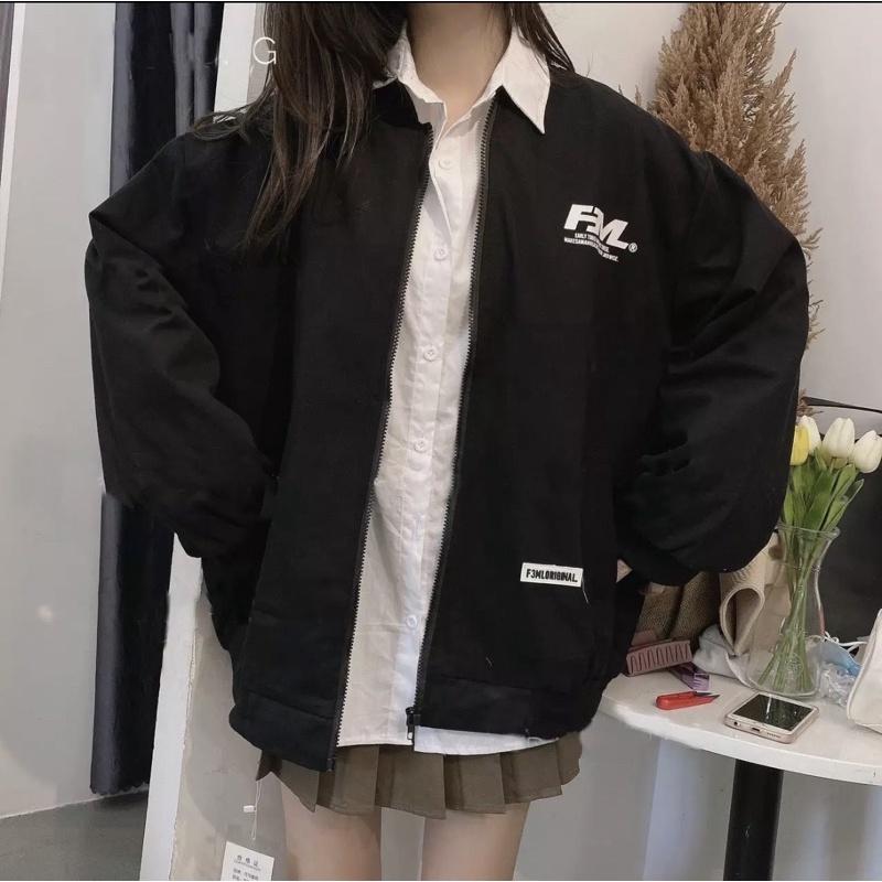 Áo khoác bomber da lộn hai lớp cao cấp, Áo khoác from rộng unisex FM