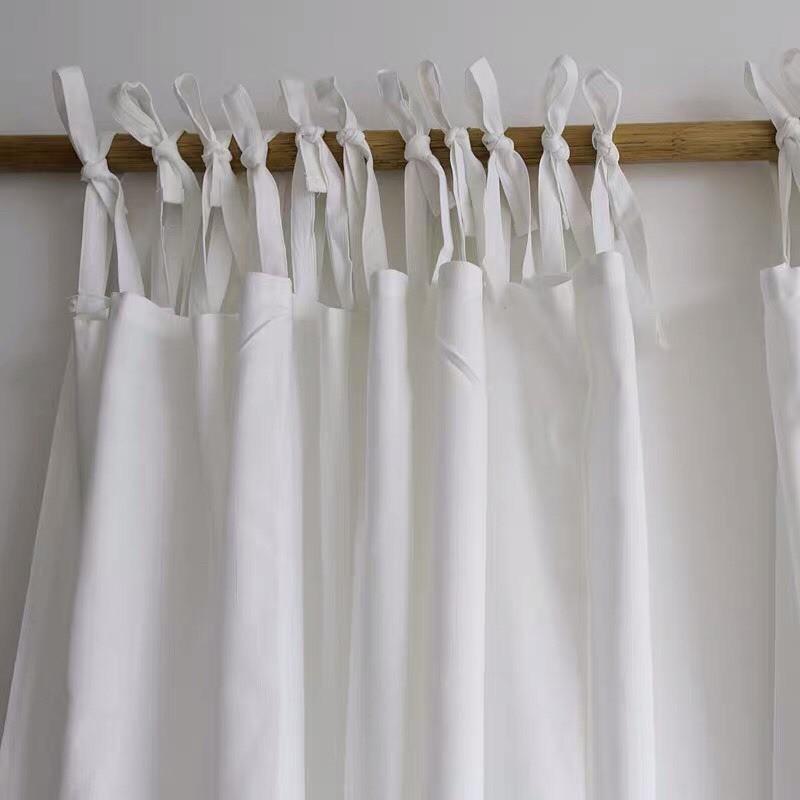 Rèm linen trắng tinh dạng buộc dây, phong cách vintage chống nắng cao cấp, màn vải treo tường trang trí decor cửa