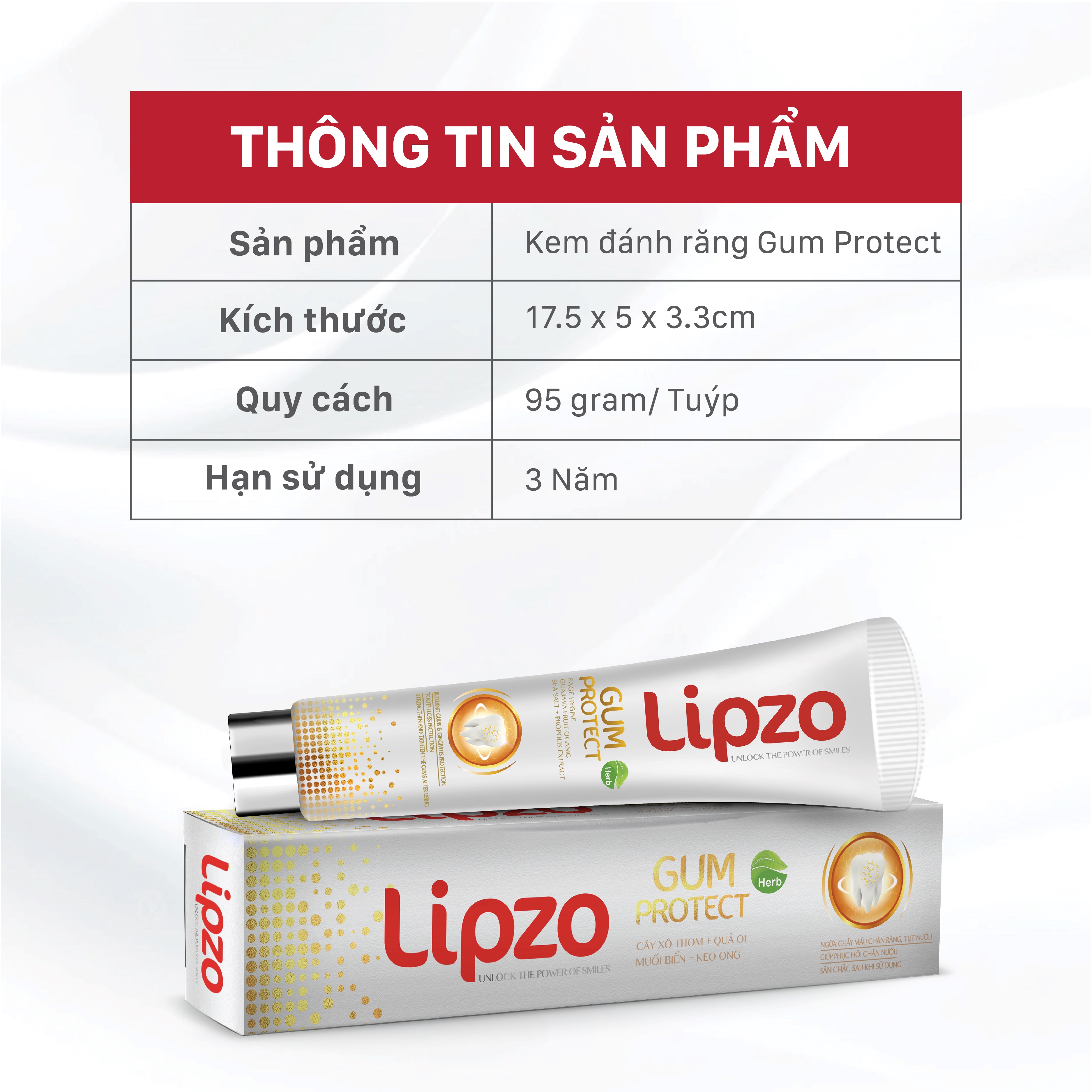 Kem Đánh Răng Dược Liệu Lipzo Gum Protect Chống Tụt Nướu 95g Ngăn Ngừa Chảy Máu Chân Răng, Khử Khuẩn, Răng Chắc Khỏe