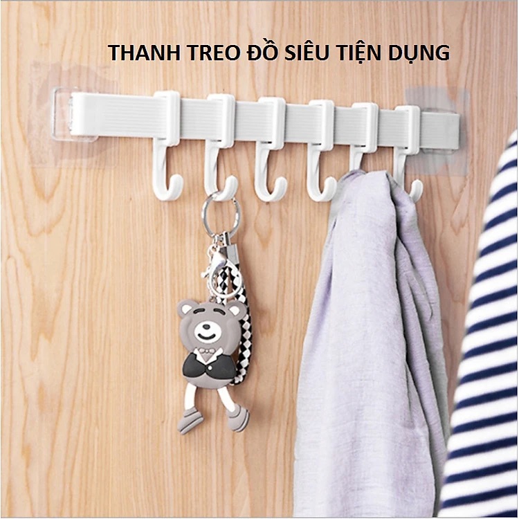 Combo 3 Thanh treo đồ dán tường,tủ quần áo, nhà bếp, có 6 móc chịu lực