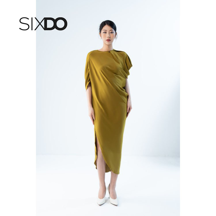 Đầm lụa suông cổ tròn xẻ vạt phong cách SIXDO - Free size &lt;60kg