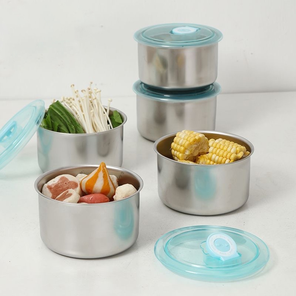 Hộp Đựng Thực Phẩm Tủ Lạnh Inox Hình Tròn Kèm Nắp Đậy Giữ Nhiệt An Toàn Sức Khoẻ Hộp Đựng Thức Ăn Dùng Được Cho Lò Vi Sóng