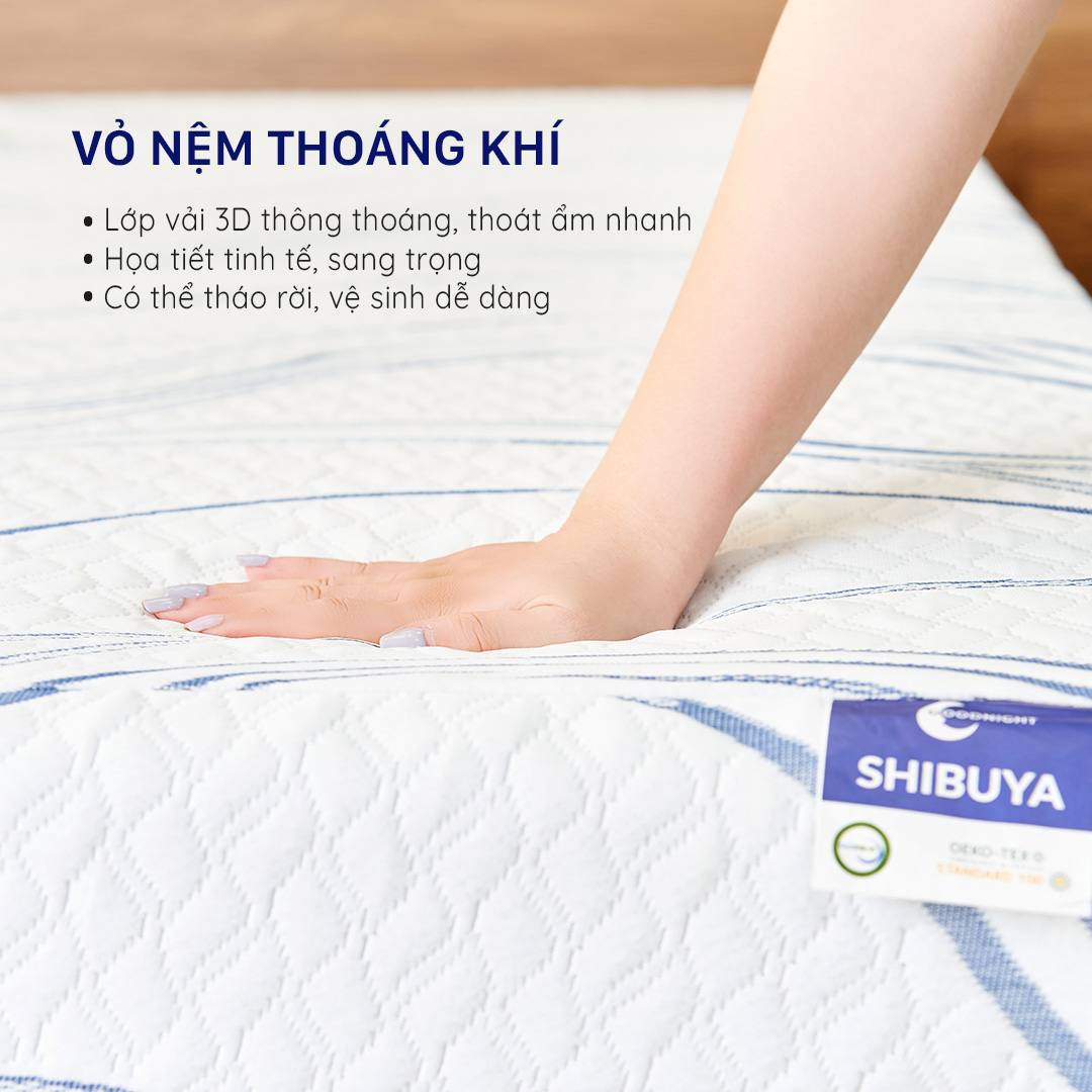 Nệm foam Goodnight Shibuya Platinum 20cm công nghệ Nhật Bản - Khả năng nâng đỡ tốt, tạo độ cứng mềm lý tưởng cho cột sống lưng
