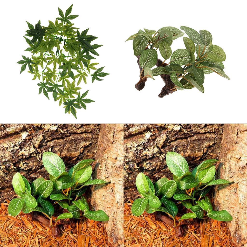 Set of 2, Reptile Terrarium Leaves Vines Vivarium Ornament Fake Plant Decor