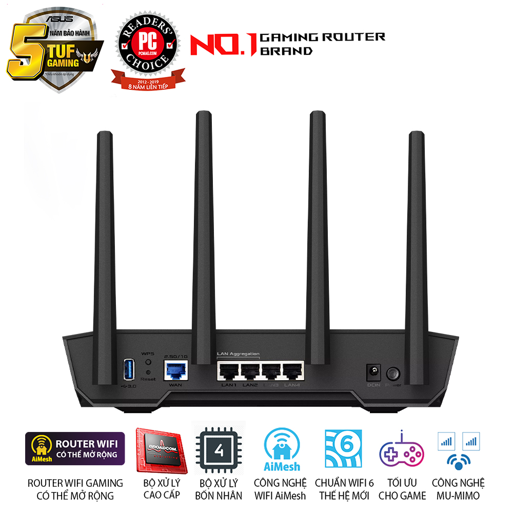 Bộ định tuyến chơi game WiFi 6 băng tần kép TUF Gaming AX4200  - Hàng Chính Hãng