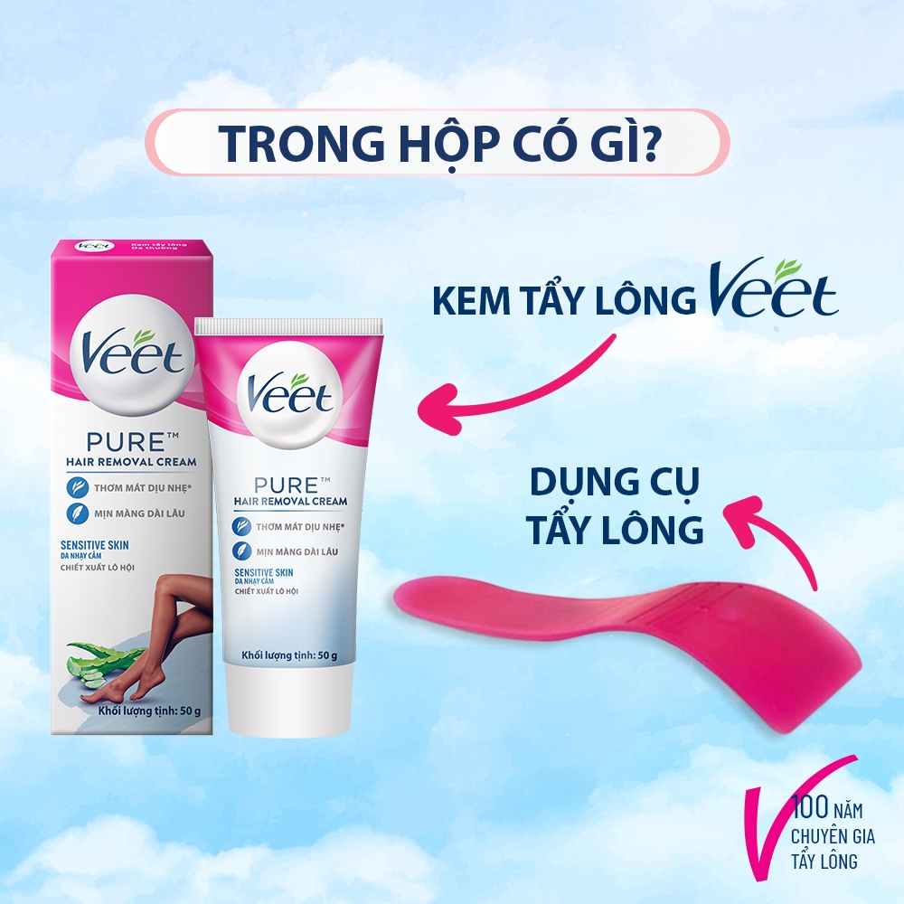 [MỚI] Kem tẩy lông Veet cho da nhạy cảm 50g, công thức Pure cải tiến