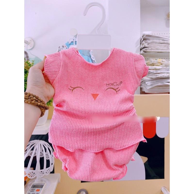 Bộ thun cotton mát Hotga Bé gái đồ bộ sơ sinh cho bé gái từ 3-11kg