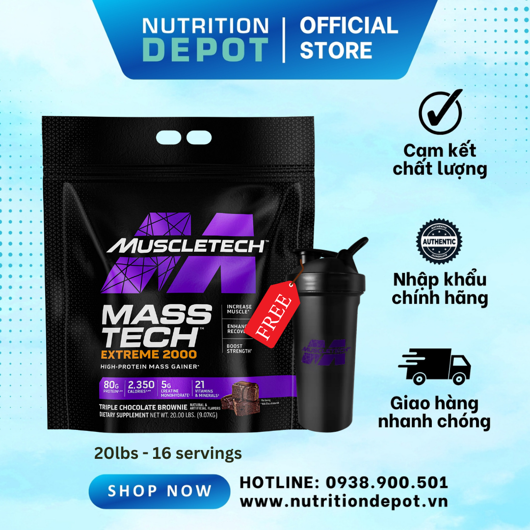 Hình ảnh [QUÀ TẶNG] Sữa tăng cân tăng cơ Mass Tech Extreme 2000 Muscletech - vị Triple Chocolate Brownie - Nutrition Depot