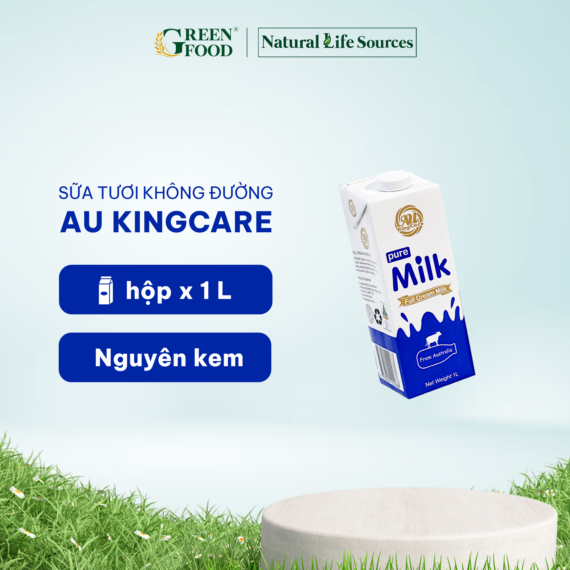 Sữa tươi tiệt trùng AU KingCare nguyên kem không đường | Hộp 1L - Nhập khẩu trực tiếp từ Úc