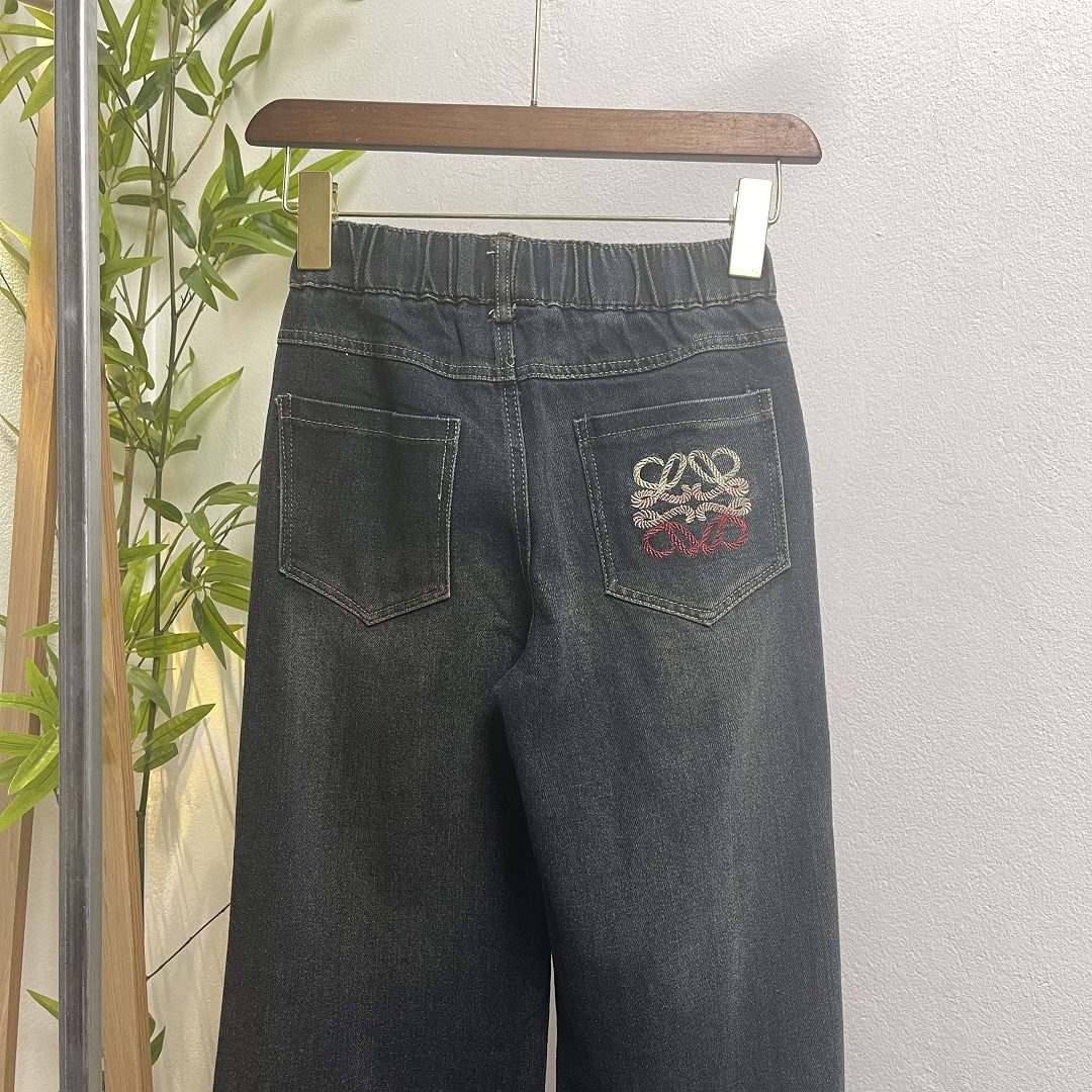 Quần jean bé gái size đại ống sớ 7-14 tuổi thêu và đính LOGO vải co giãn dáng thời trang