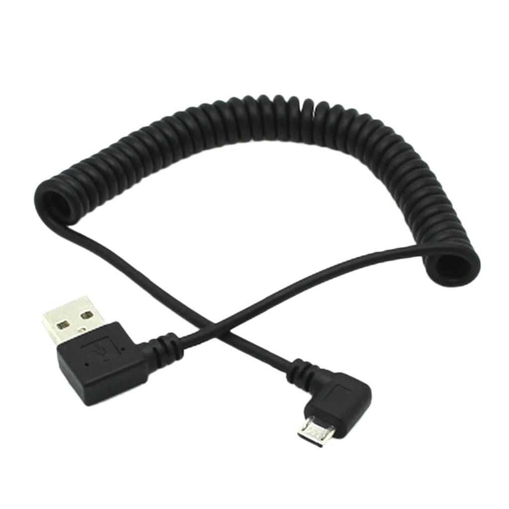 90 Degree Angle USB 2.0 Male to 90 Degree Right Angle Micro USB 5 Pin Male Charge and Sync Coiled Spiral Cable
