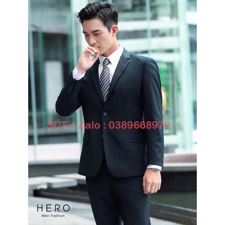Bộ Vest Nam Cao Cấp 2 Cúc màu đen, Bộ Suit Nam 2 khuy chất vải sịn màu đen
