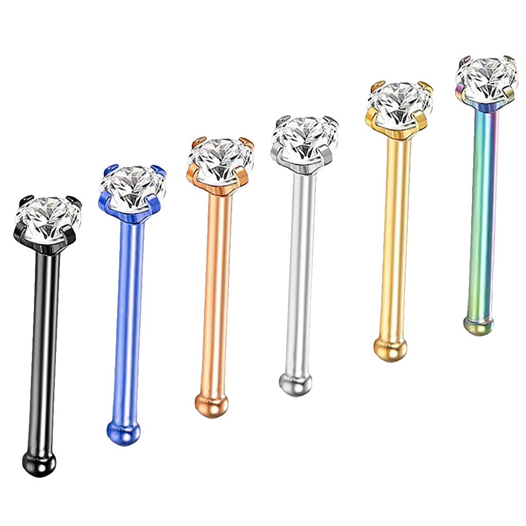 6 Pieces 316L Stainless Steel 20G Nose Ring Bars Stud Piercing Jewelry 1.5mm