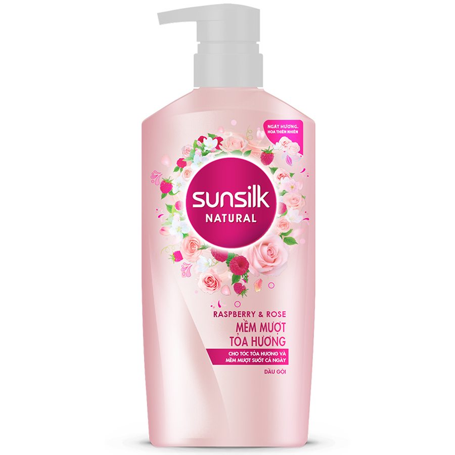 Dầu gội Sunsilk Mềm Mượt Tỏa Hương 650gr dành cho tóc khô xơ với dưỡng chất thiên nhiên phúc bồn tử &amp; hoa hồng