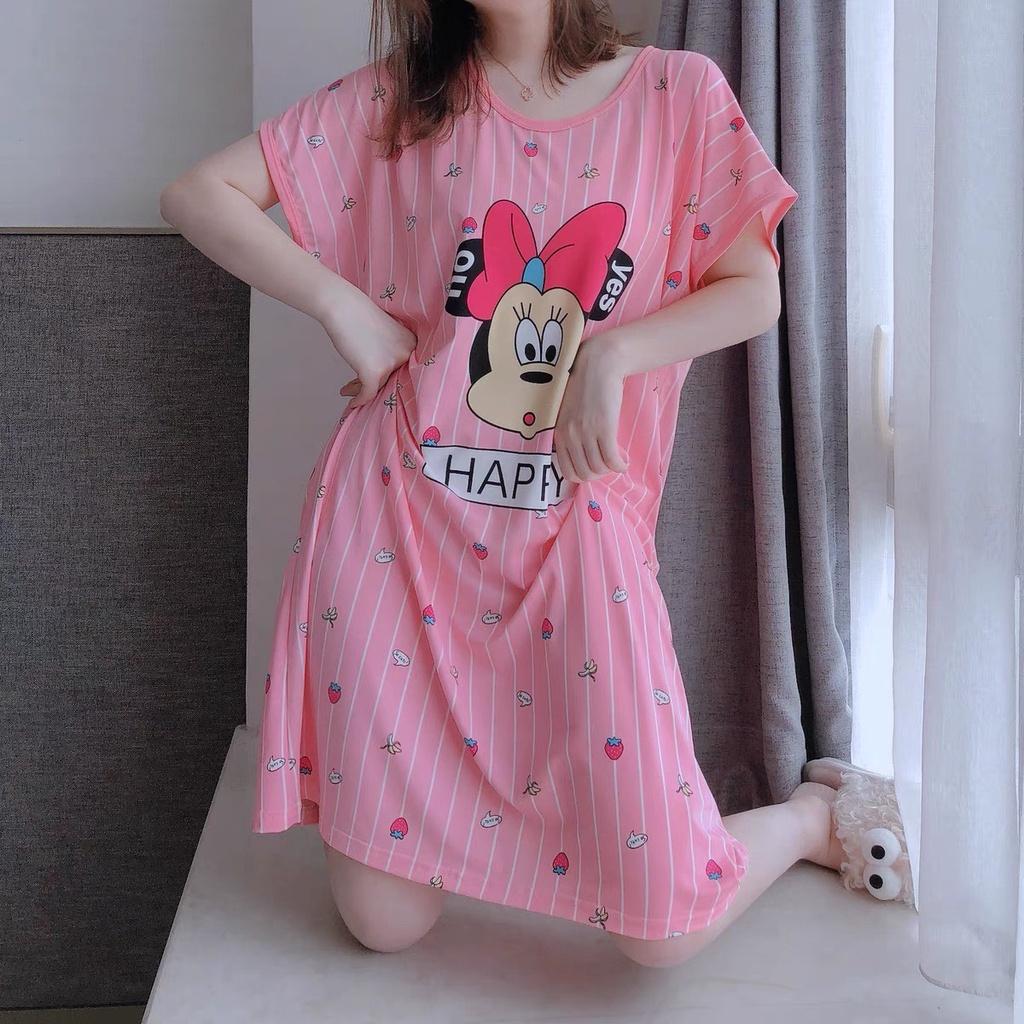 Váy Mặc Ở Nhà Cộc Tay Dáng Suông Dài Họa Tiết Cute Nhiều Hình