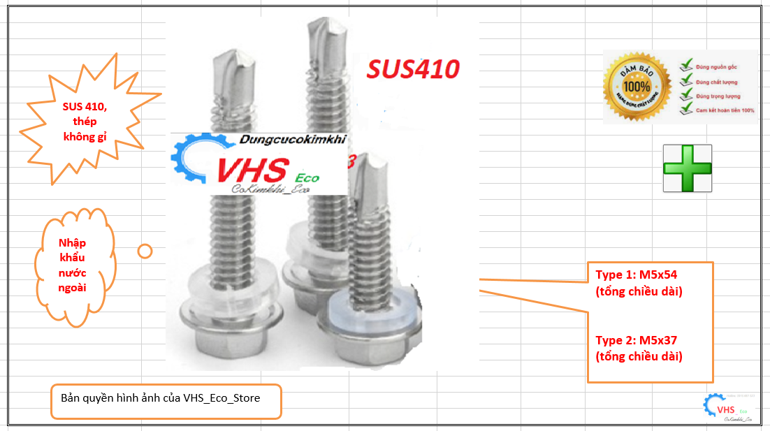 Vít bắn tôn inox 410