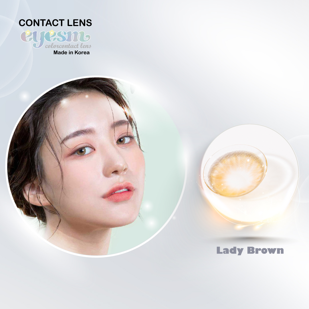 Kính áp tròng Eyesm Lady Brown - Combo Lens màu nâu sáng - Full phụ kiện