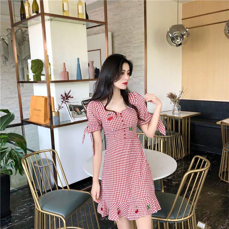 CHENGRUI Trang phục mùa hè 2021 Pháp Vintage ngọt ngào mối tình đầu siêu cổ tích Plattern váy sen phong cách phương Tây thắt lưng váy