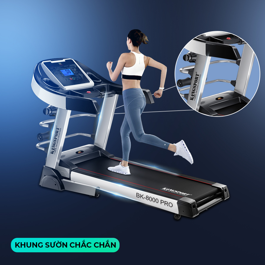 Máy chạy bộ tại nhà Kingsport BK-8000 Pro đa năng có chức nâng dốc tự động, kèm theo đai massage và thanh gập bụng