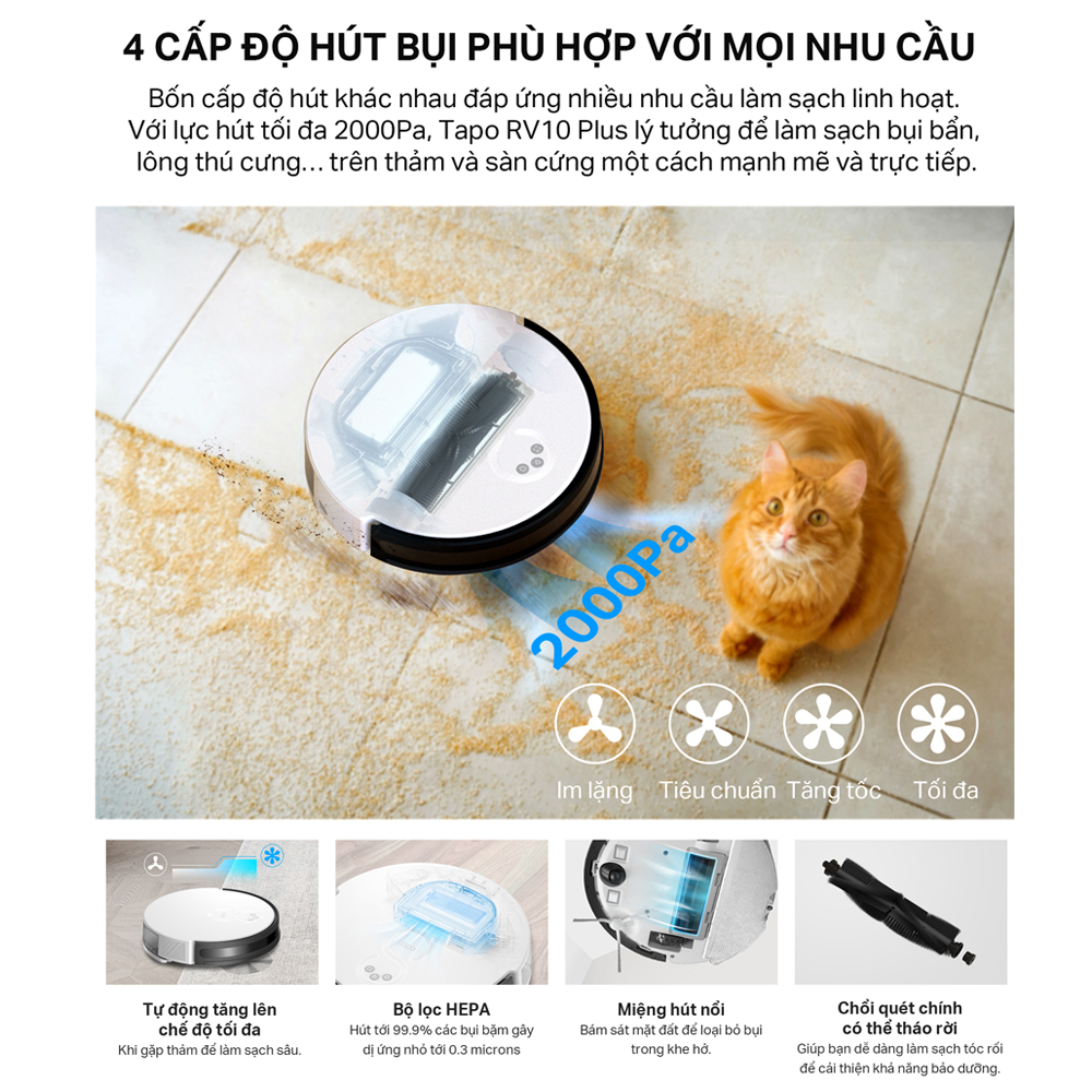 Robot Hút Bụi Và Lau Nhà + Dock Tự Động Đổ Rác Thông Minh TP-Link Tapo RV10 Plus - Hàng Chính Hãng