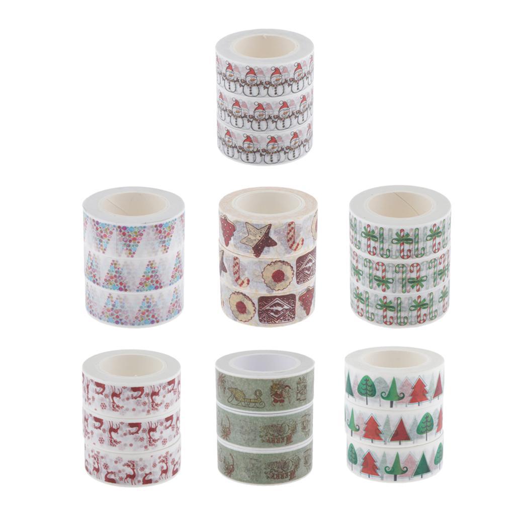 3 Rolls 15mm Xmas Washi Tape Set, Cartoon Washi Masking Decorative Tapes for DIY Decor Planners Scrapbooking Adhesive Sticker Tapers/Party Supplies