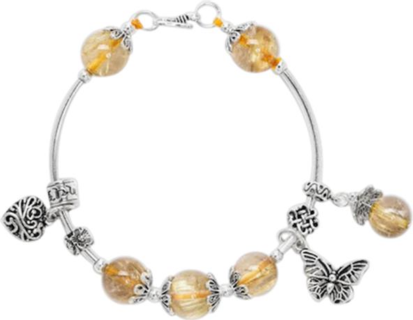 Vòng Tay Thạch Anh Tóc Vàng 8mm Mix Charm Bướm Bạc 925 Ngọc Quý Gemstones VT140