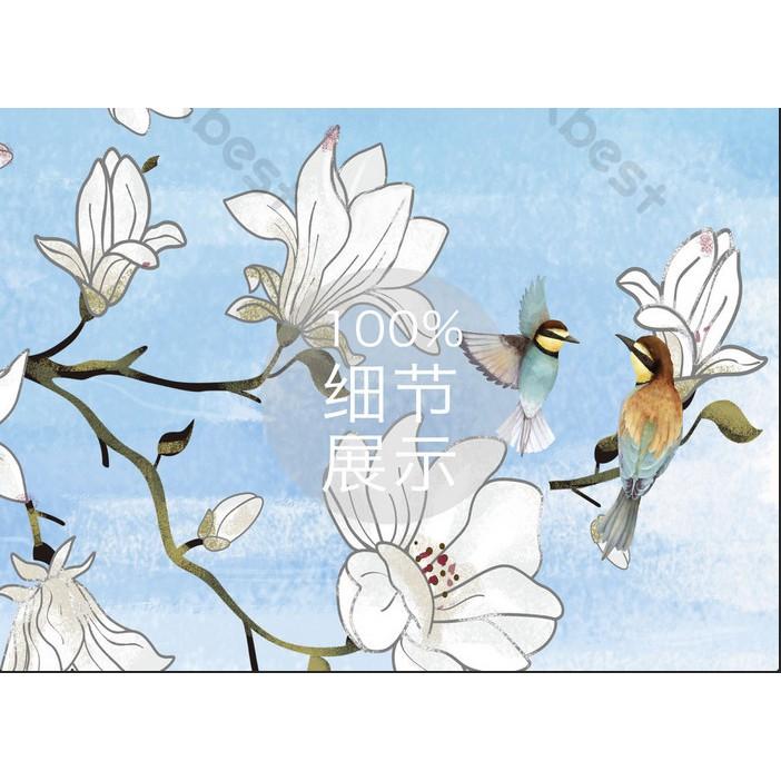 Tranh dán tường Tranh giả vẽ tay hoa mộc lan nghệ thuật, Tranh 3d dán tường hiện đại MS1141981