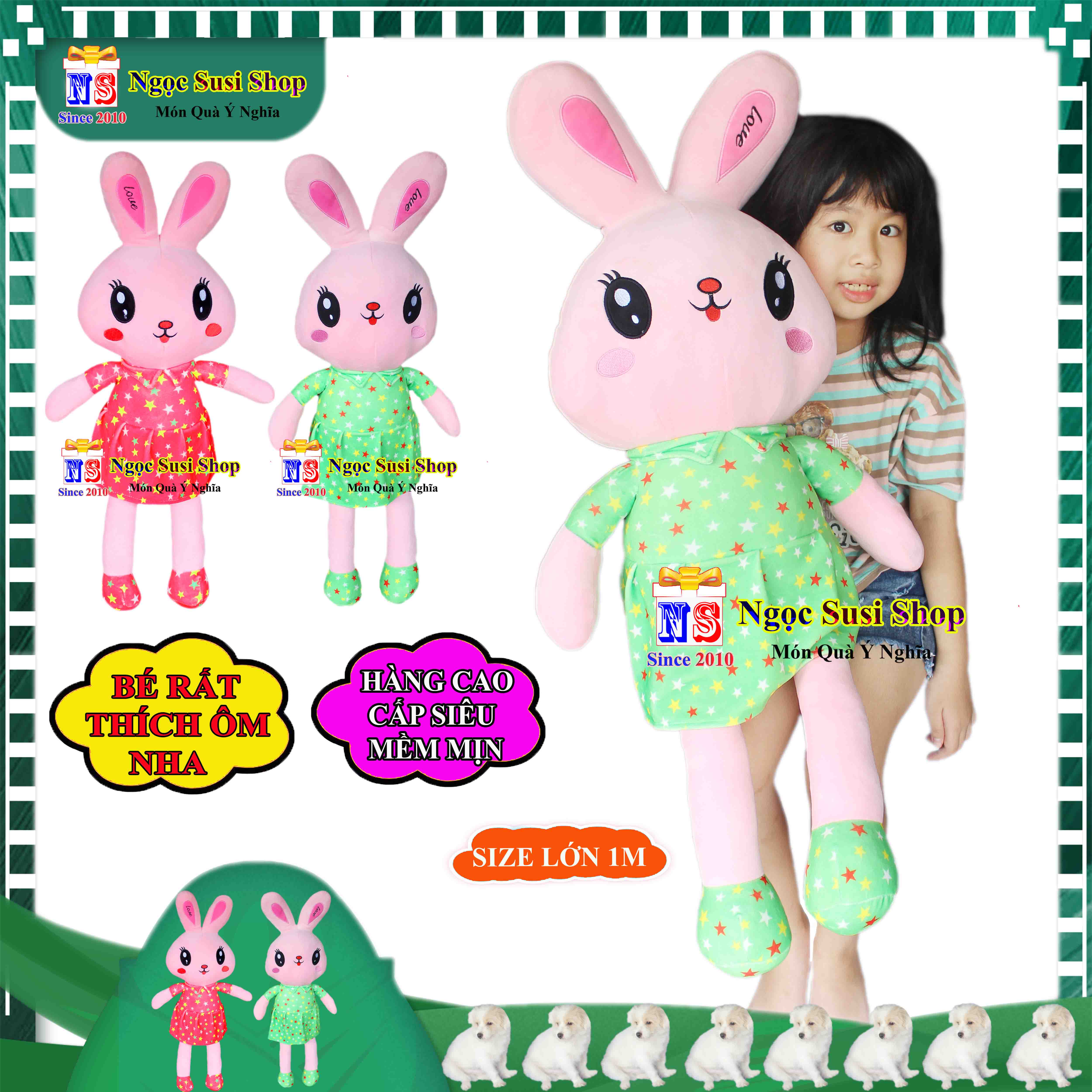 GỐI ÔM THÚ BÔNG THỎ MẶC ĐẦM BÚP BÊ SIÊU MỀM MỊN ÔM NGỦ - THÚ BÔNG HÌNH CON THỎ BÚP BÊ SIÊU CƯNG
