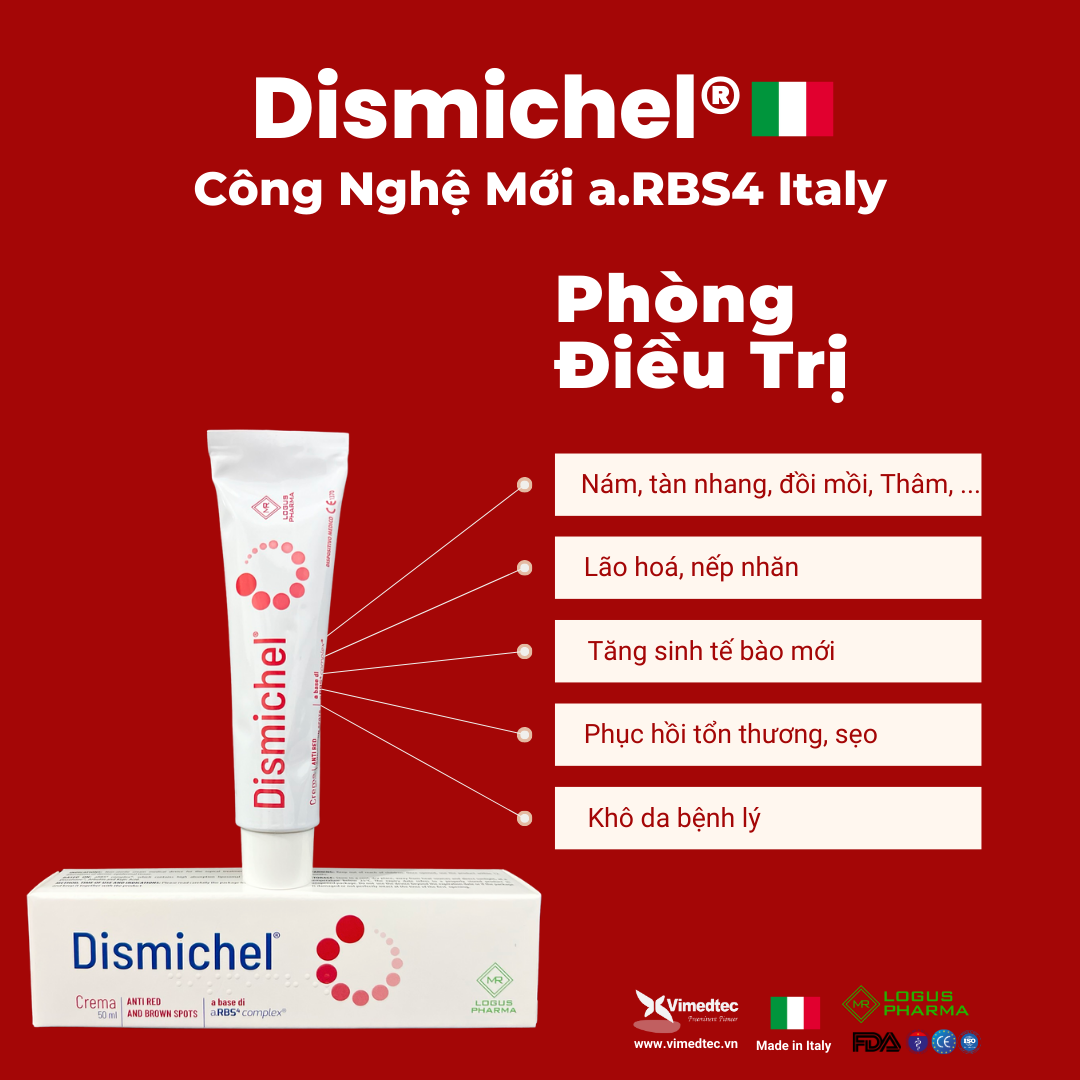 Dismichel Kem Serum Chống Lão Hoá Dưỡng Trắng Đều Màu Da Loạn Tăng Sắc Tố Hemosiderin Và Melanin Nám, Rạm, Tàn Nhang, Đồi Mồi, Quầng Thâm Toàn Thân, Sẹo, Tăng Sinh Tế Bào, Thẩm Thấu Dưỡng Ẩm Sâu. Viêm Da. Phục Hồi Tổn Thương Thẩm Mỹ. Nhập Khẩu Italy