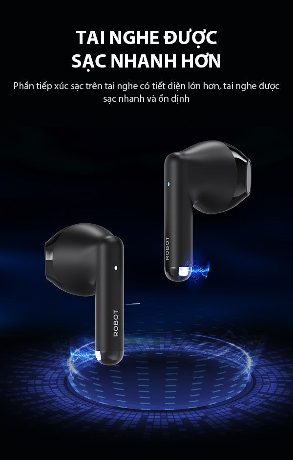 Tai nghe không dây ROBOT Airbuds T60 TWS Bluetooth 5.1 Chống nước IPX4 Cuộc Gọi HD Giảm tiếng ồn - HÀNG CHÍNH HÃNG