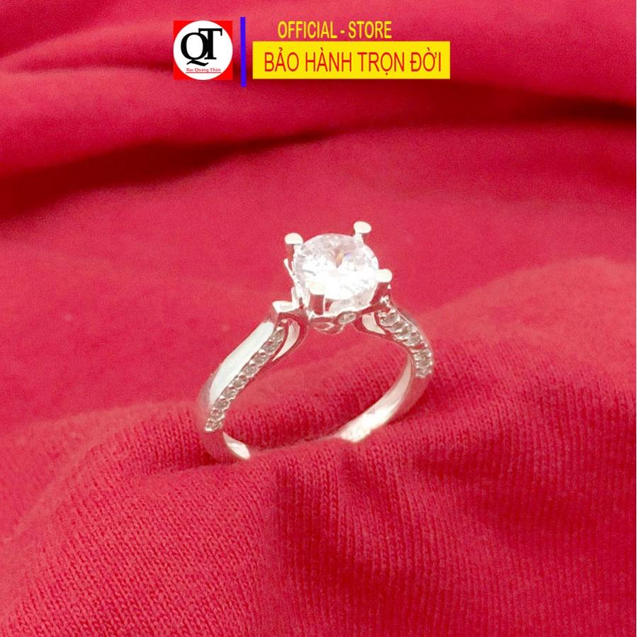 Nhẫn nữ Bạc Quang Thản thiết kế kể ổ cao gắn kim cương nhân tạo chất liệu bạc không xi mạ - QTNU70