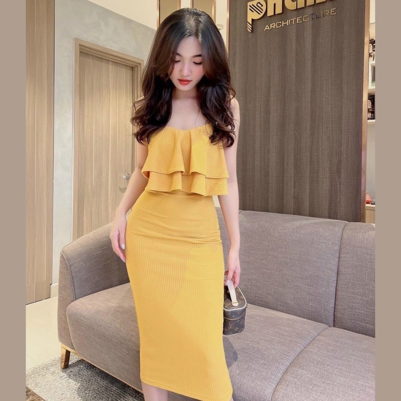Váy 2 dây bèo tầng chất thun tăm dáng body sexy Freesie < 53Kg