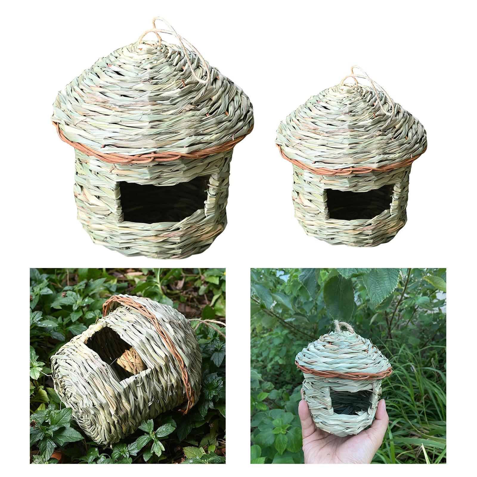2Pcs Hand Woven Grass Hanging Birdhouse Hatching Straw Bird Nest Decoration