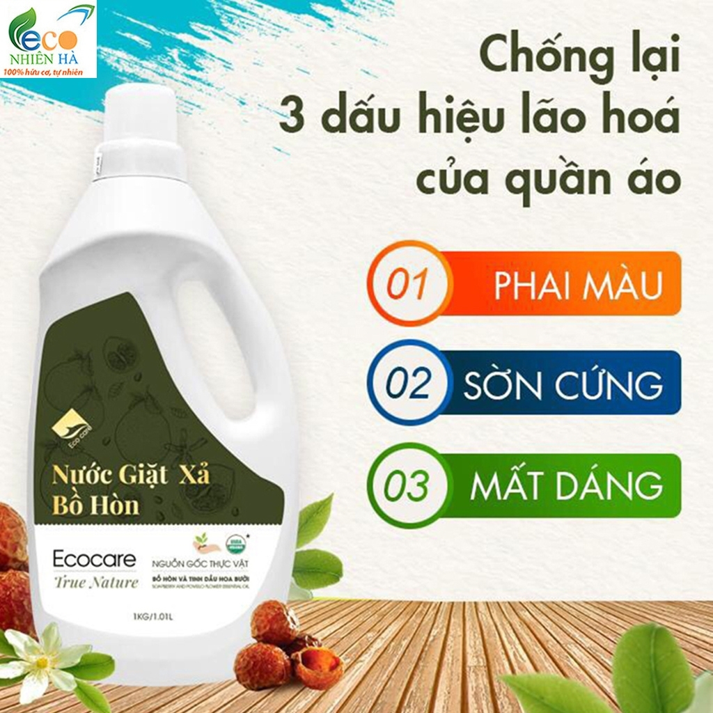 Nước giặt xả ECOCARE 4L tinh dầu bưởi, nước giặt hữu cơ an toàn cho bé, không hại da tay