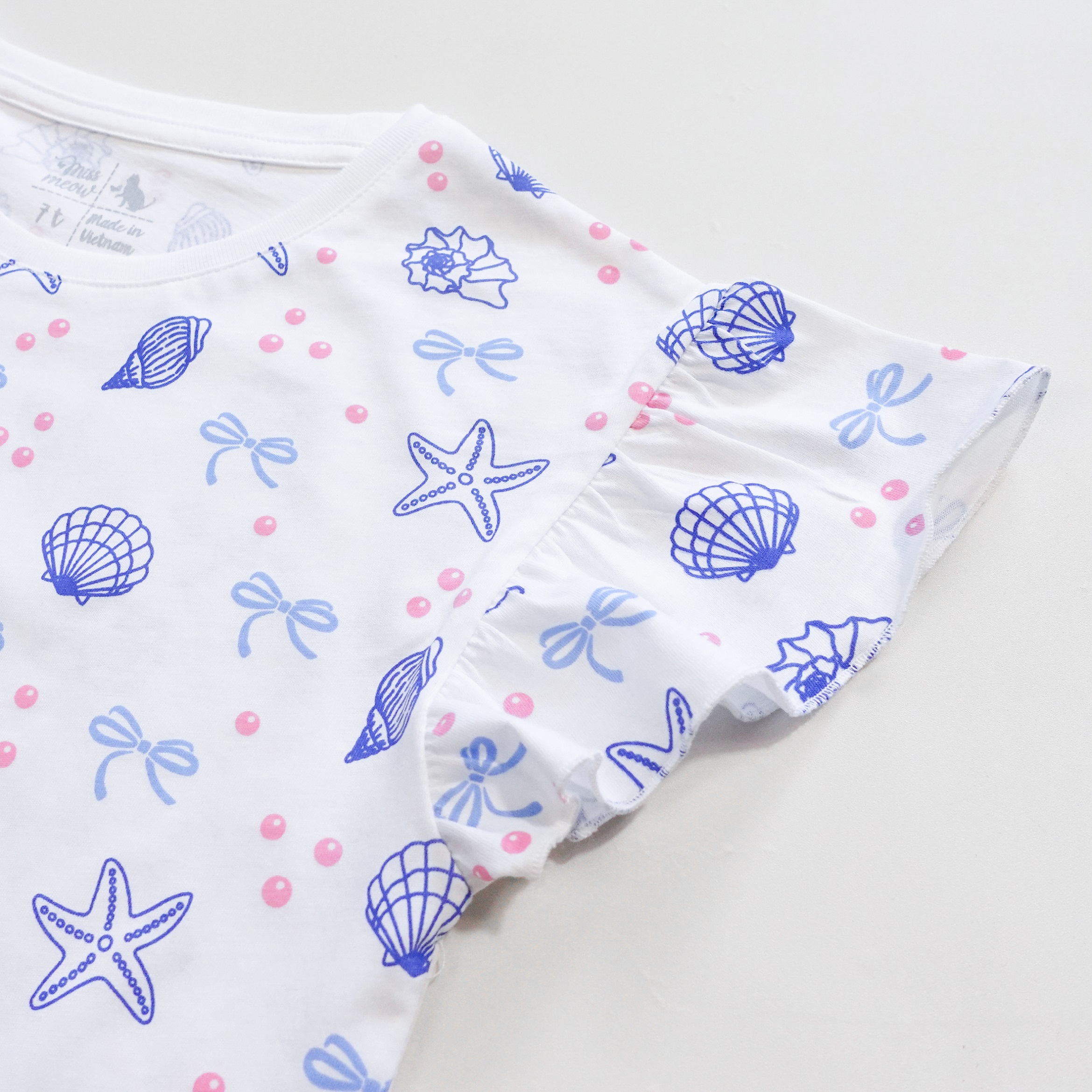 Bộ cộc tay bé gái size đại Bigfox Miss Meow mặc nhà mùa hè quần đùi vải cotton cỡ trẻ em 3-11 tuổi