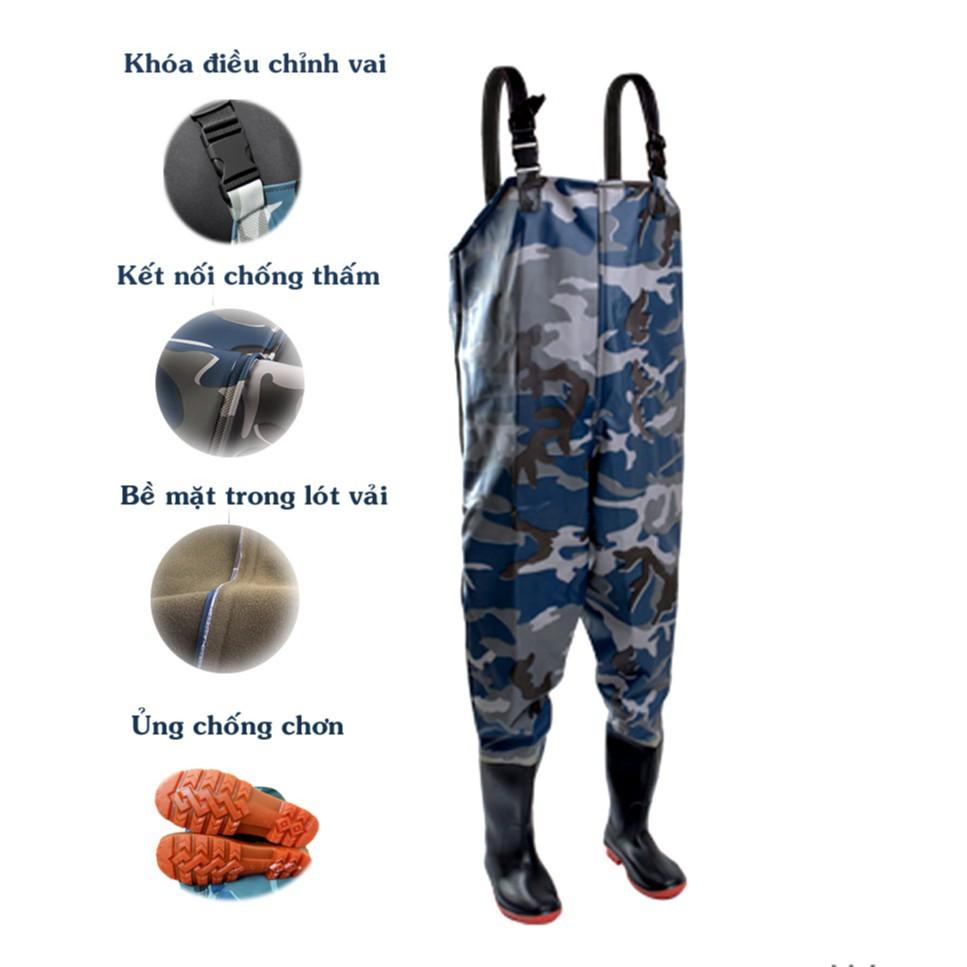 Xả Bộ yếm lội nước cao su, ủng liền quần đi mưa, lội nước chống thấm tuyệt đối. Độ dày 0,85 mm